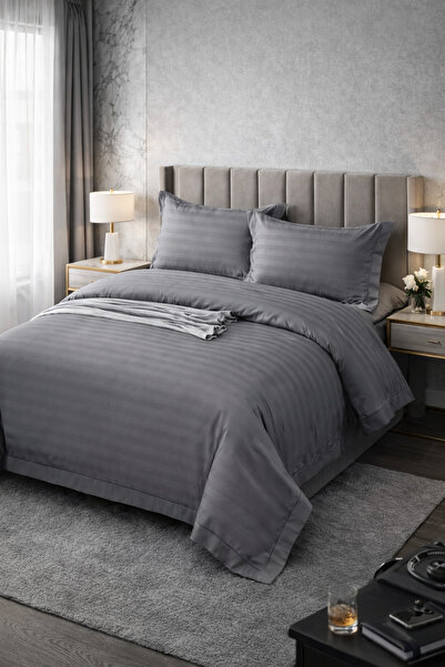Set de in de pat damasc 4 piese 180x200 cu elastic +25 cm suplimentar, bumbac hotelier, fețe de pernă 55x80