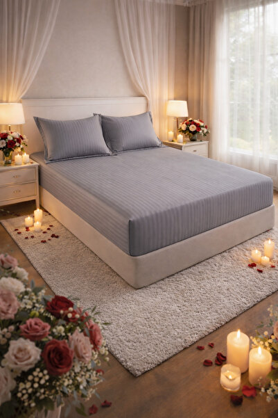 Elastic Bed Sheet 180x200 +25 cm for High Mattress, Set with 2 Pillowcases 55x80 cm