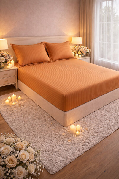 Elastic Fitted Bed Sheet 180x200 +25 cm for High Mattress, Set Includes 2 Pillowcases 55x80 cm