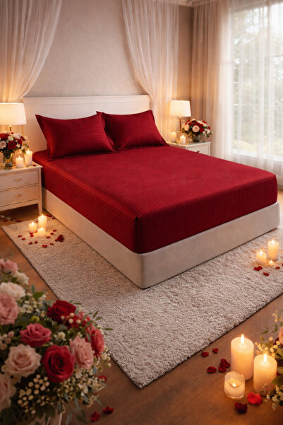 Elastic Fitted Bed Sheet 180x200 +25 cm for High Mattress, Set with 2 Pillowcases 55x80 cm