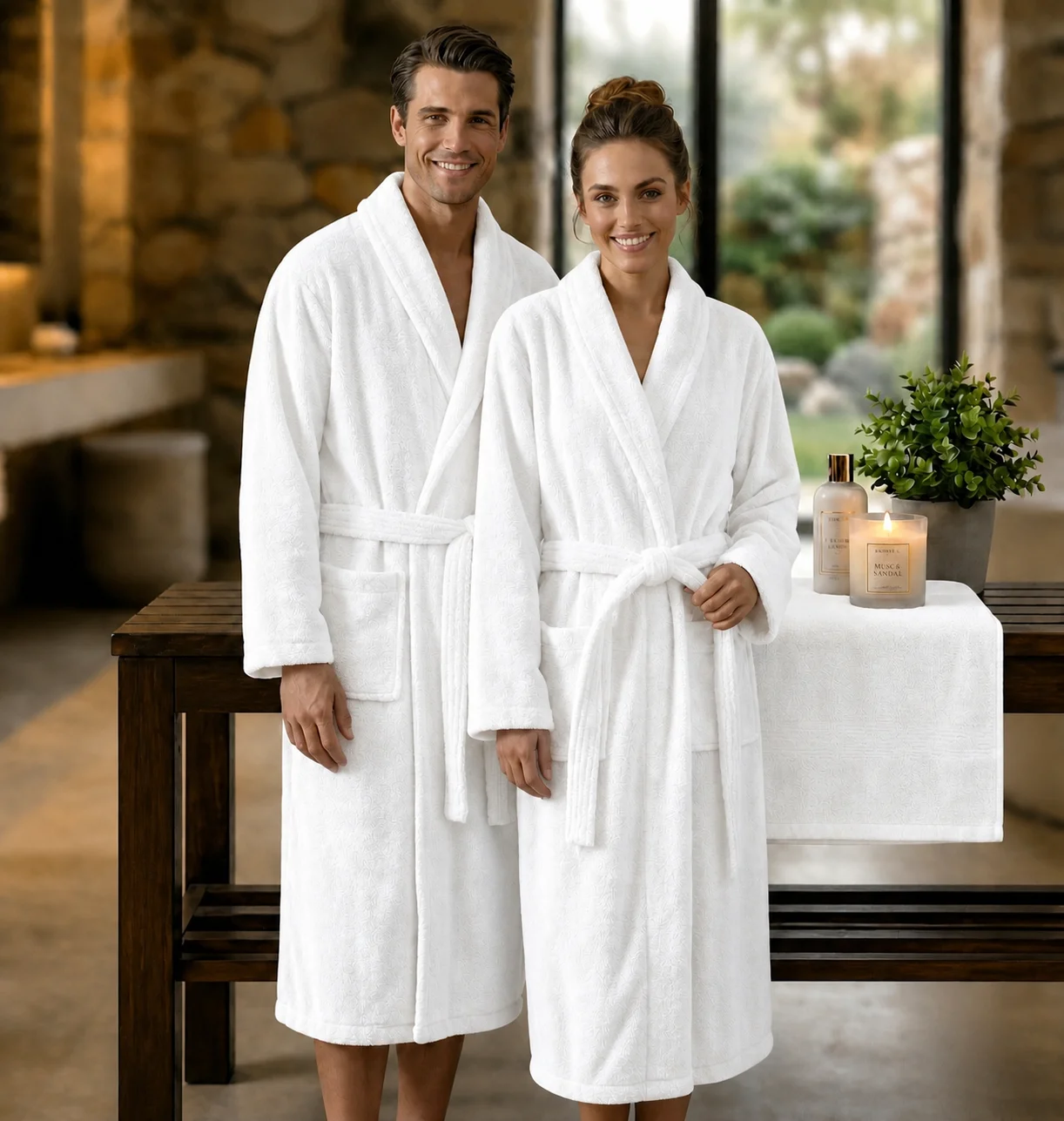 HALAT DE BAIE VELUR 100% BUMBAC (Alpine White)