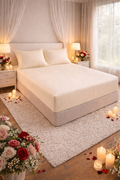 Fitted Bed Sheet with Elastic 180x200 +25 cm for High Mattress, Set Includes 2 Pillowcases 55x80 cm