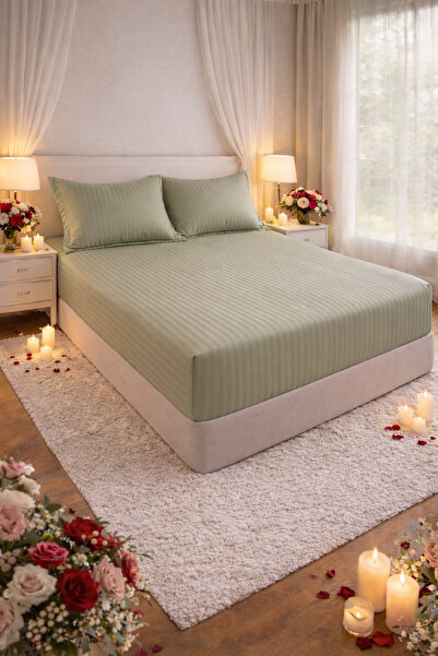 Elastic Fitted Bed Sheet 180x200 +25 cm for High Mattress, Set with 2 Pillowcases 55x80 cm