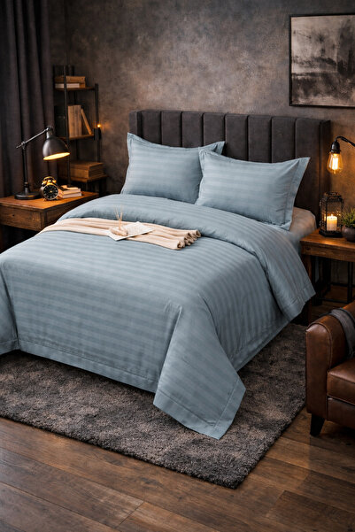 Set de in de pat damasc 4 piese 180x200 cu elastic +25 cm suplimentar, bumbac hotelier, fețe de pernă 55x80