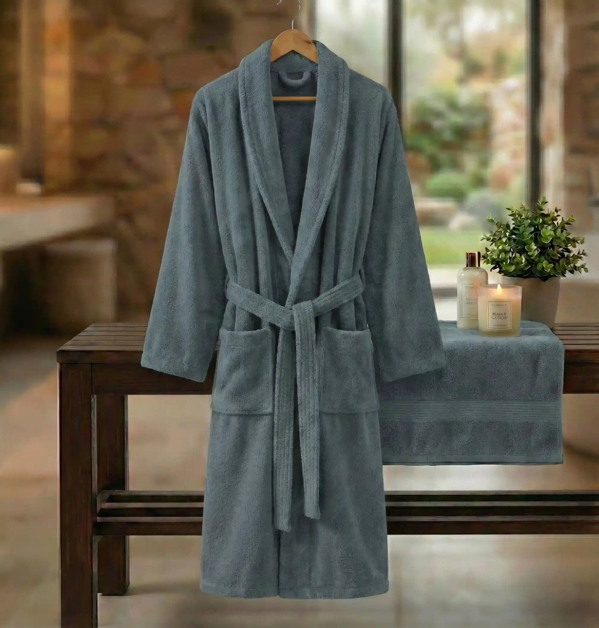 HALAT DE BAIE VELUR 100% BUMBAC – XXL (GRI)