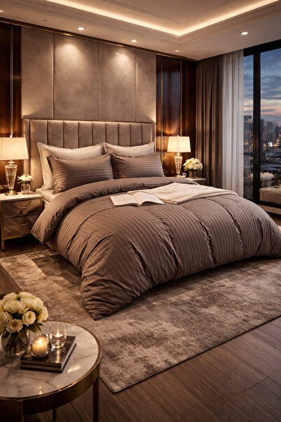 Damask Finet Bedding Set 6 Pieces, Fitted Sheet, 230x250 elastic, Hotel Luxury