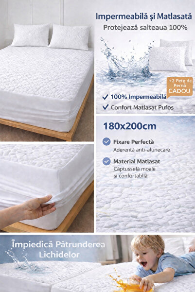 Protector de saltea impermeabil 180x200+26cm Matlasat + 2 Fețe de pernă 50x70