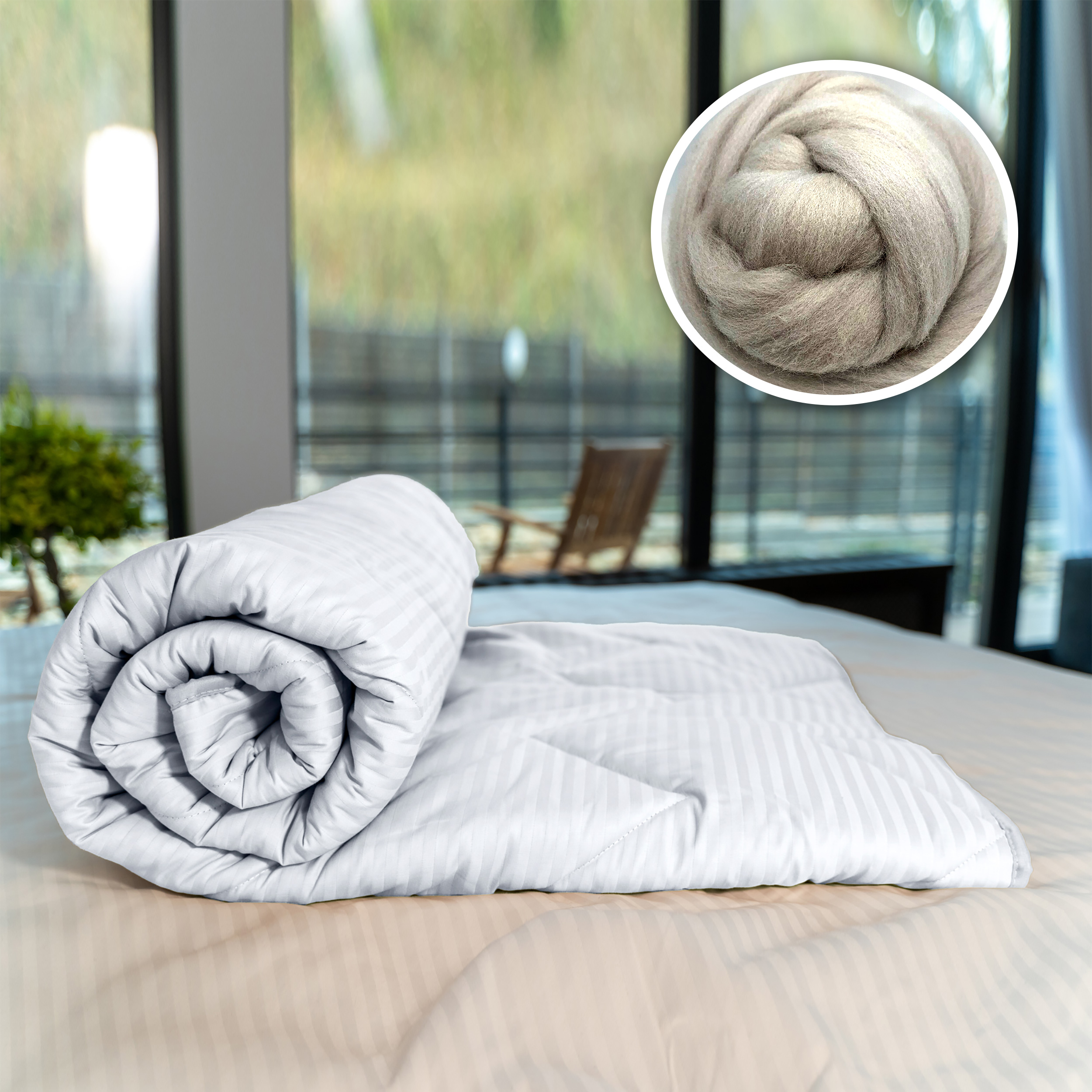 Pilotă matlasată lână Damasc 100% Natural – iarnă (Alb)