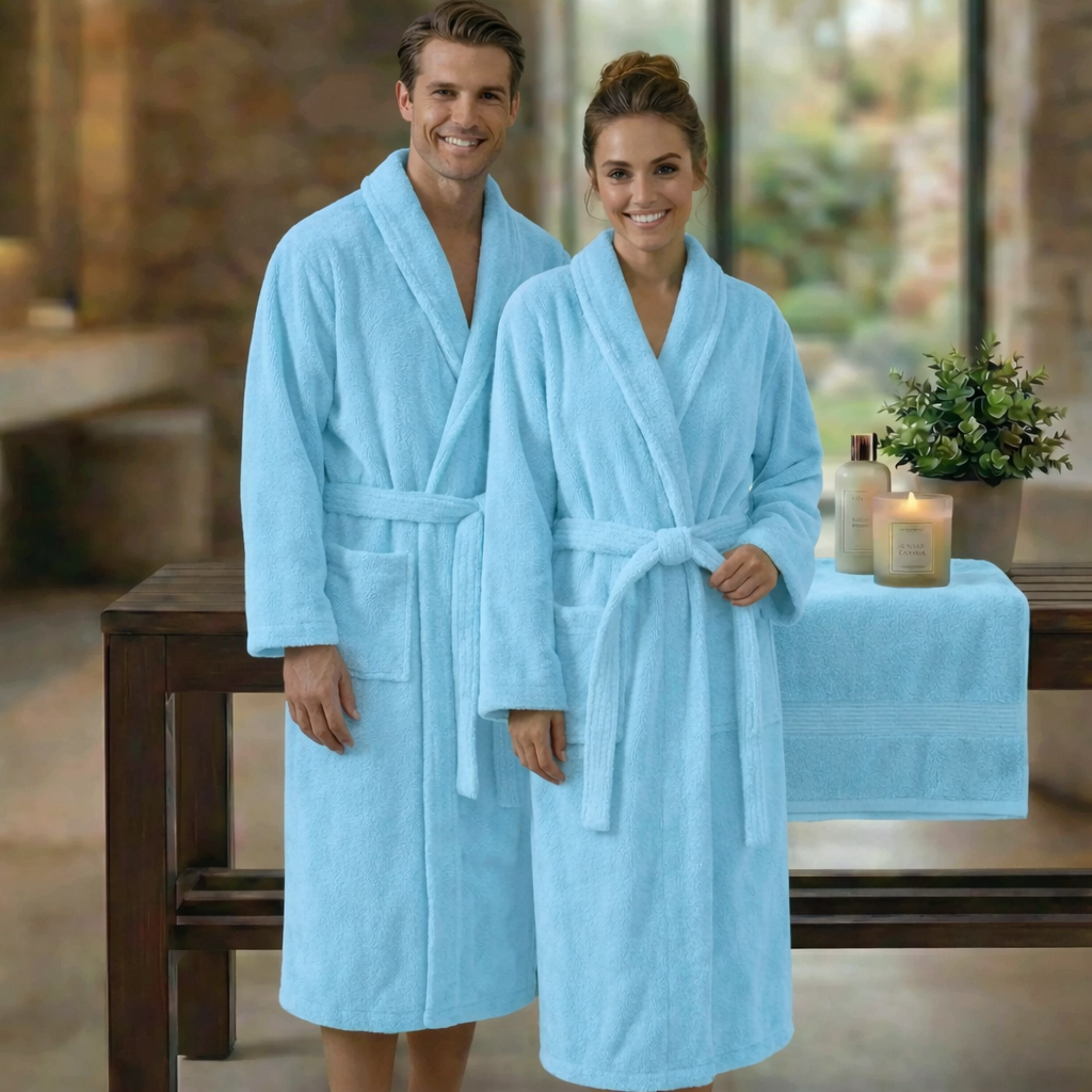 HALAT DE BAIE VELUR 100% BUMBAC (BLEU) miniatura 2