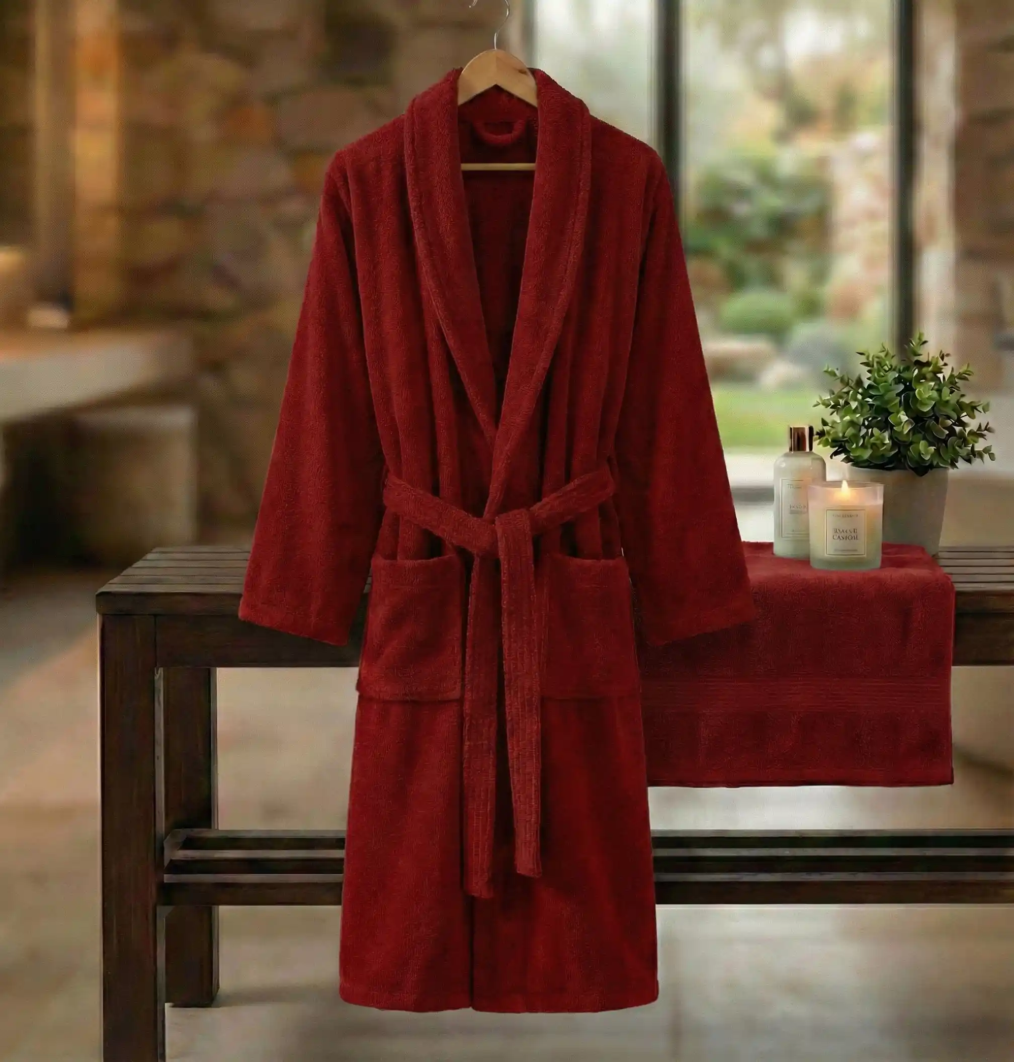 HALAT DE BAIE VELUR 100% BUMBAC – XXL (ROȘU)