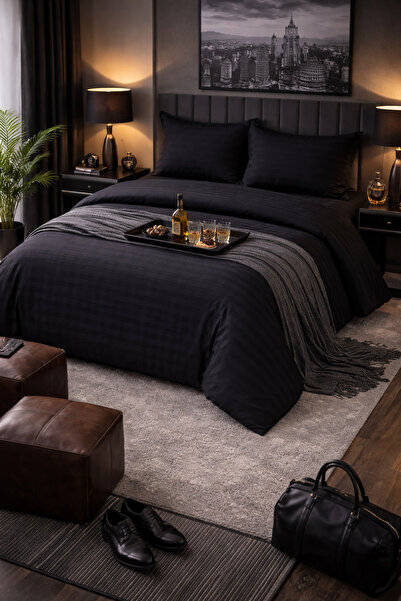 Set de in de pat damasc 4 piese 180x200 cu elastic +25 cm suplimentar, bumbac hotelier, fețe de pernă 55x80