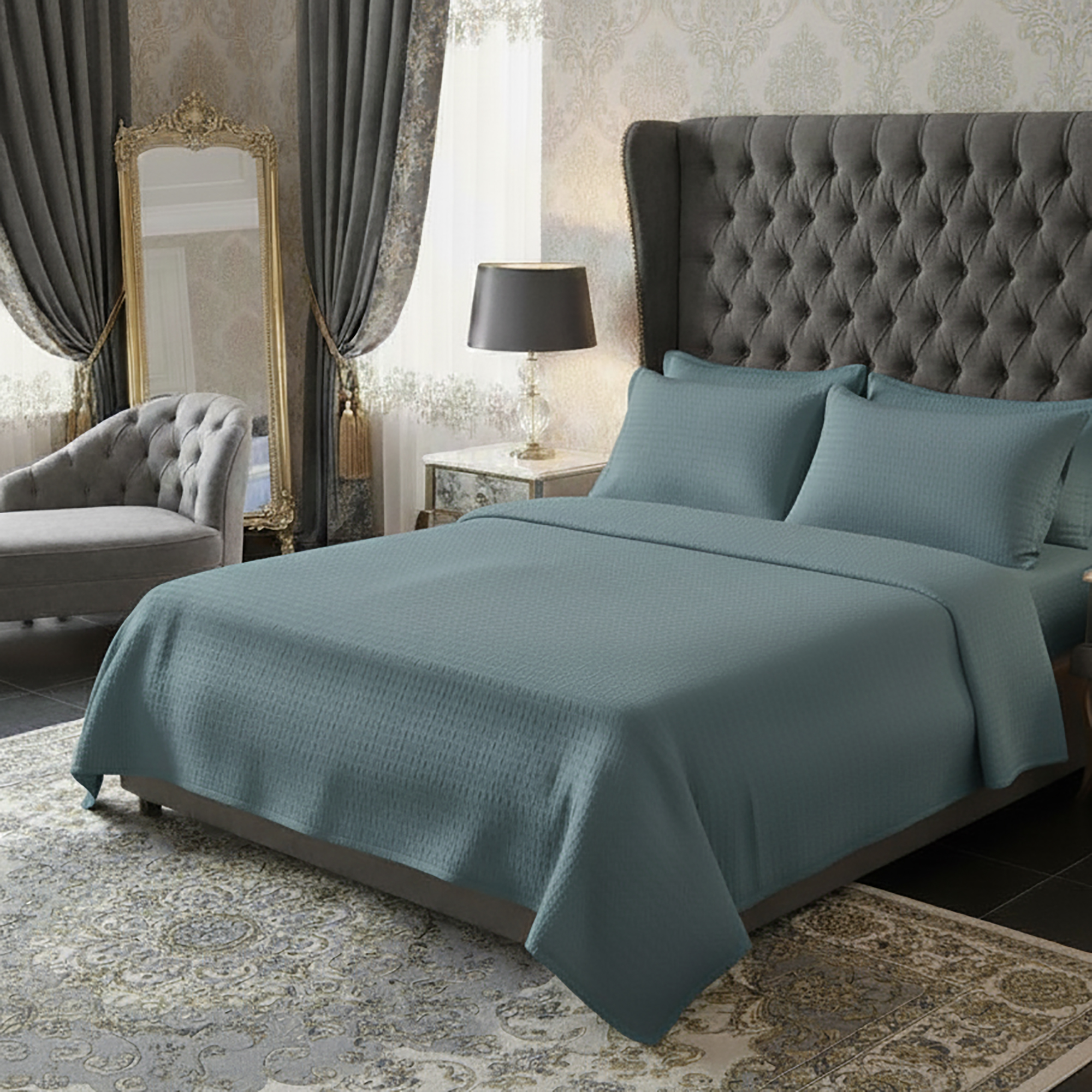 Lenjerie de pat creponata uni 100% BUMBAC – SEA GREEN