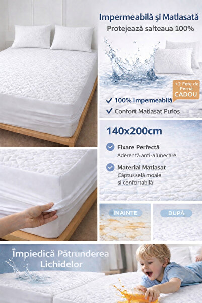 Protector de saltea impermeabil 140x200+26cm Matlasat + 2 Fețe de pernă 50x70