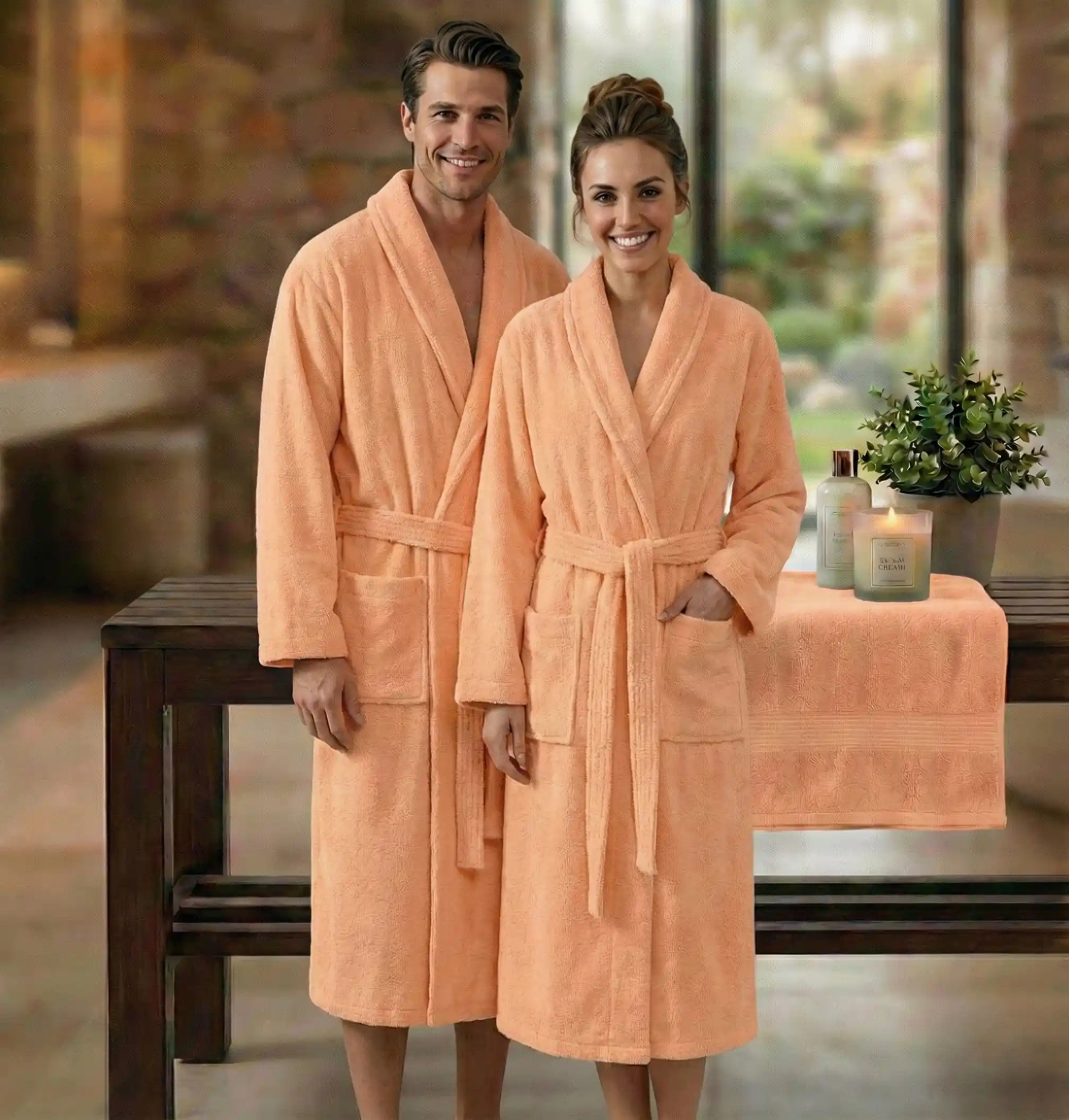 HALAT DE BAIE VELUR 100% BUMBAC – XXL (PORTO) miniatura 2