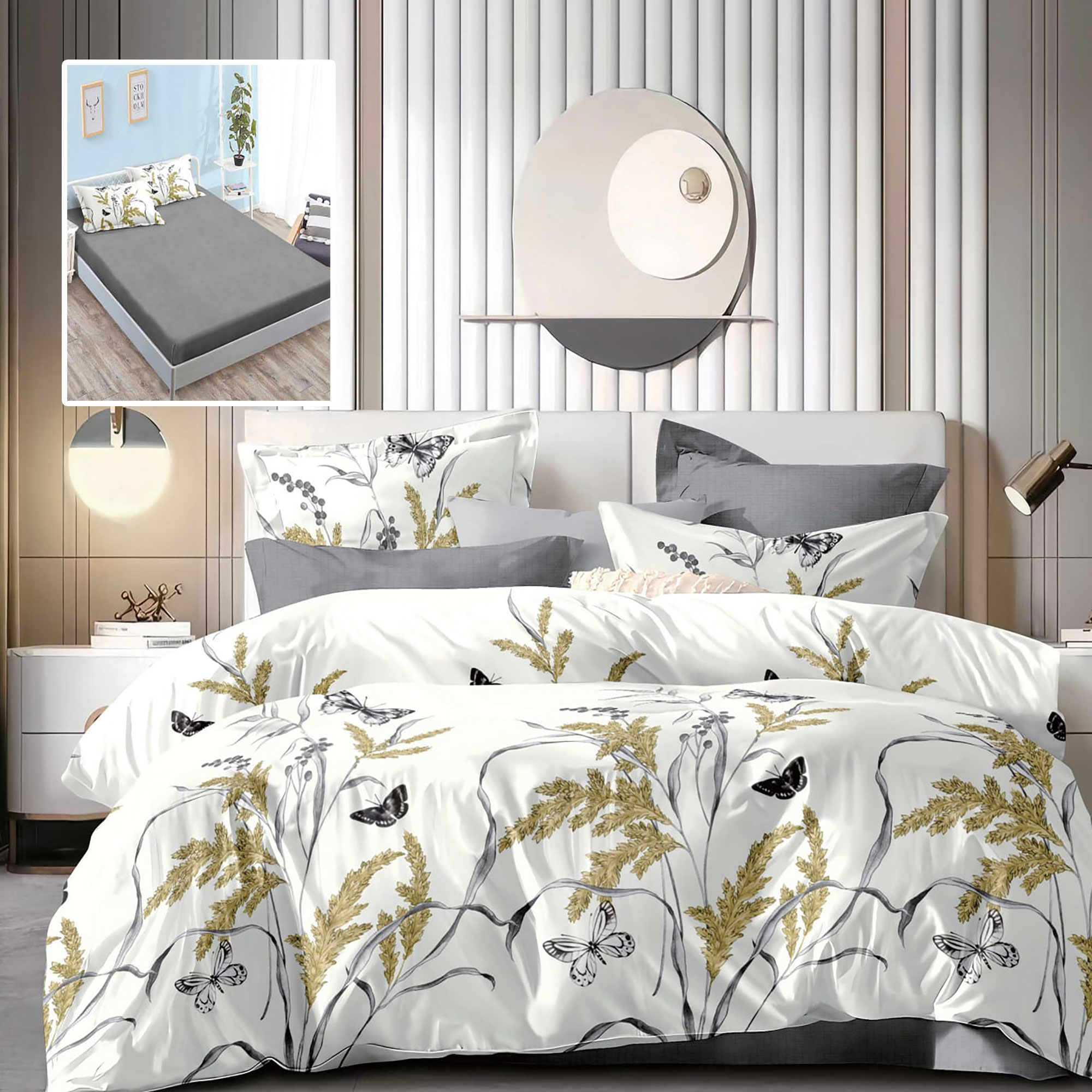 LENJERIE FINET 6 PIESE CU HUSĂ – 160×200 ȘI 180×200 (MADISON-VH)