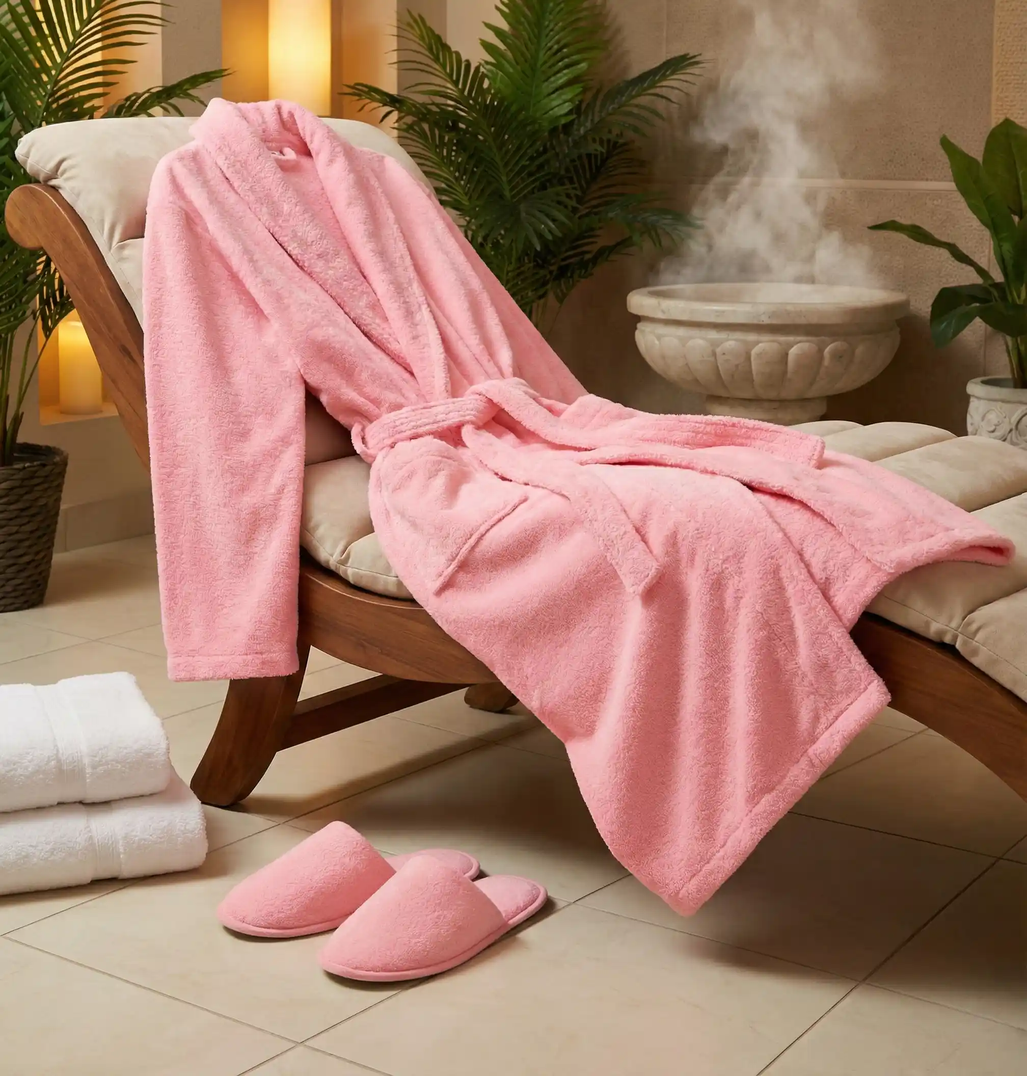 HALAT DE BAIE VELUR 100% BUMBAC (PUDRA) miniatura 2