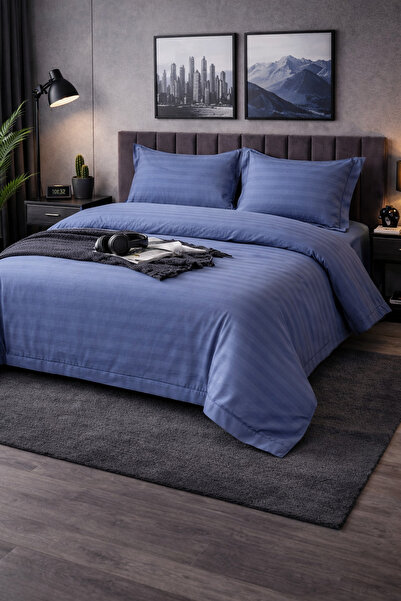 Set de in de pat damasc 4 piese 180x200 cu elastic +25 cm suplimentar, bumbac hotelier, fețe de pernă 55x80