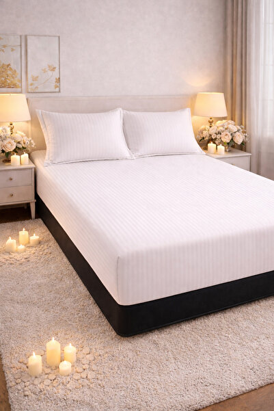 Elastic Fitted Bed Sheet 180x200 +25 cm for High Mattress, Set with 2 Pillowcases 55x80 cm