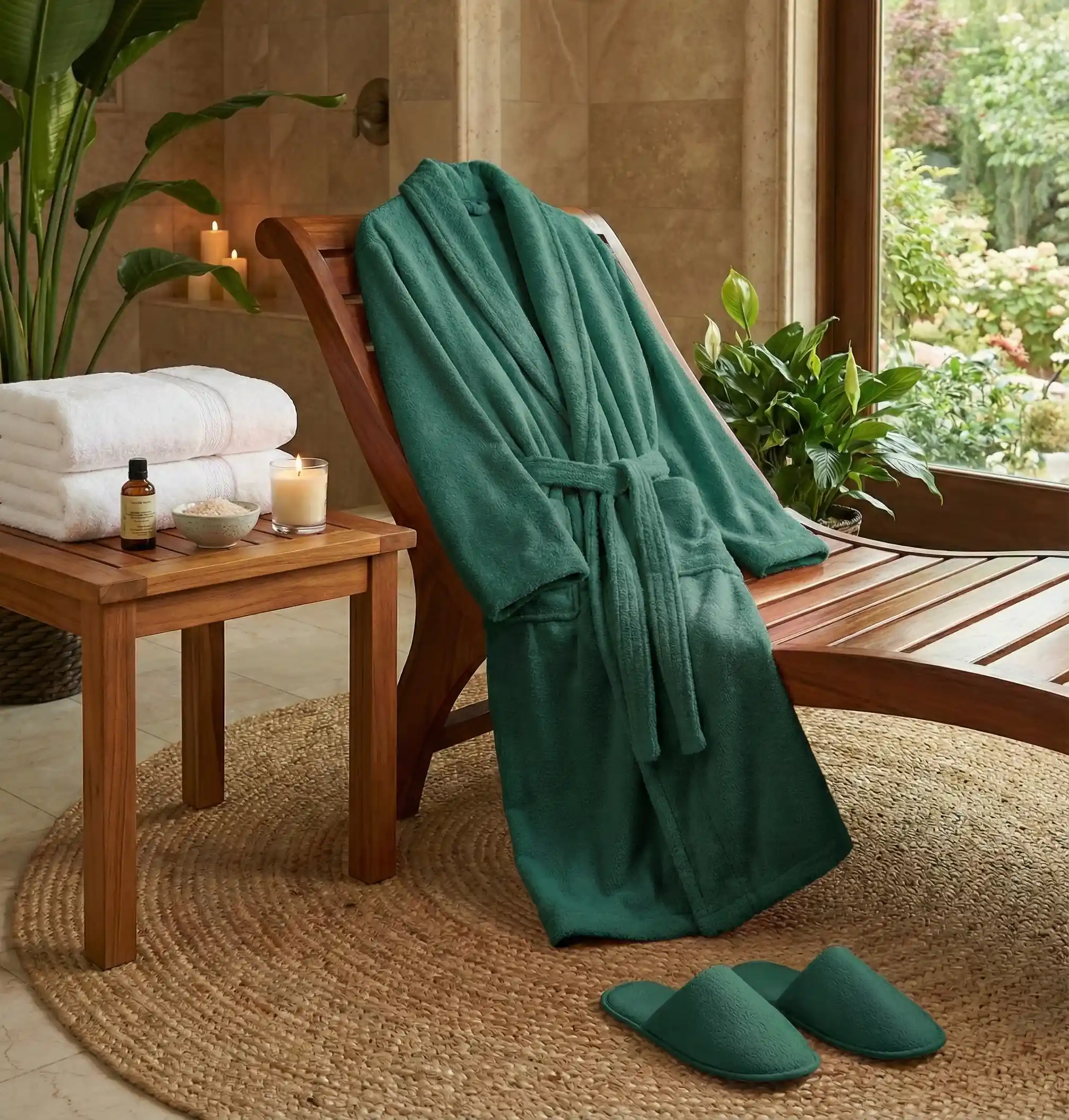 HALAT DE BAIE VELUR 100% BUMBAC (VERDE) miniatura 2