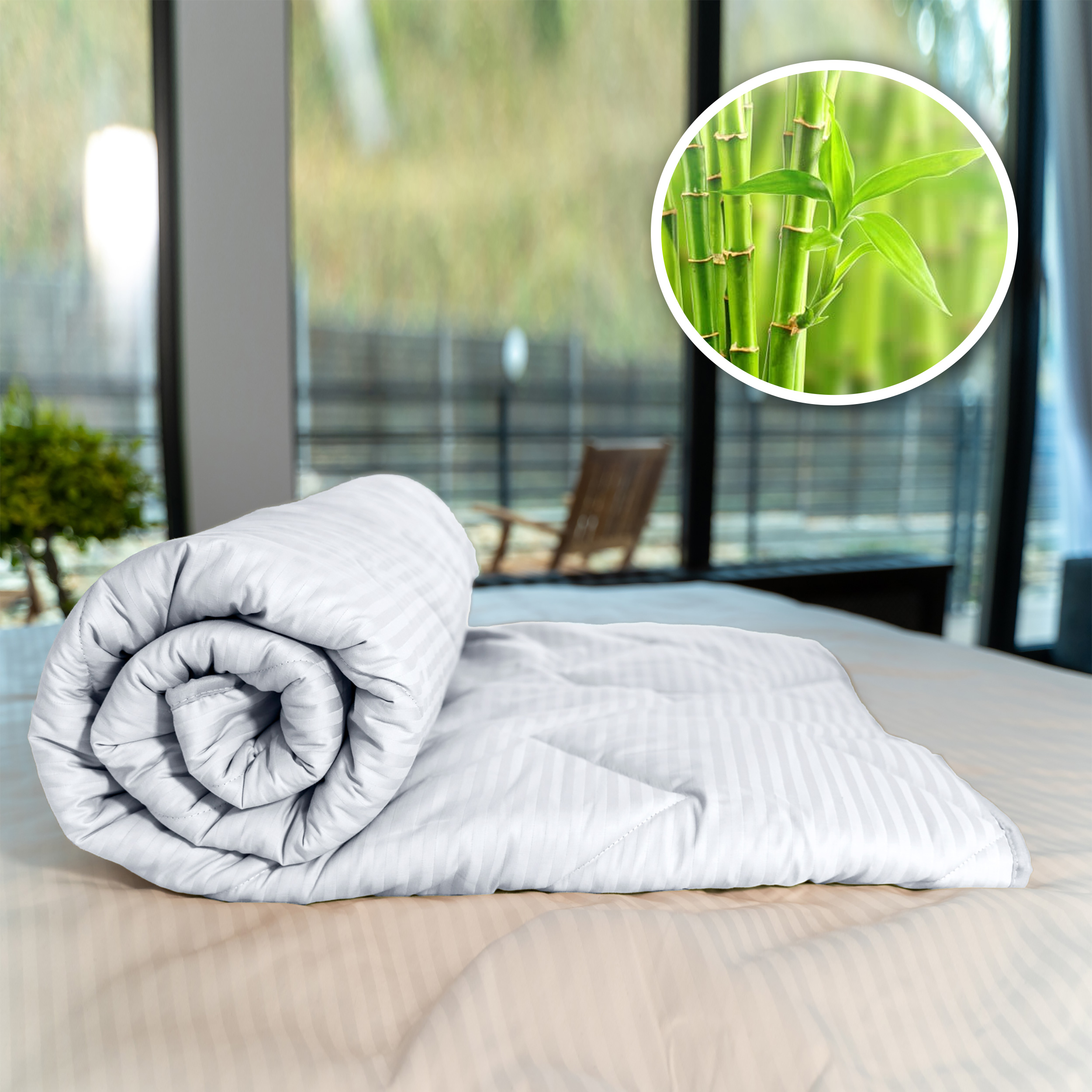 PILOTĂ MATLASATĂ BAMBUS DAMASC 100% NATURAL – DE IARNĂ – ALB
