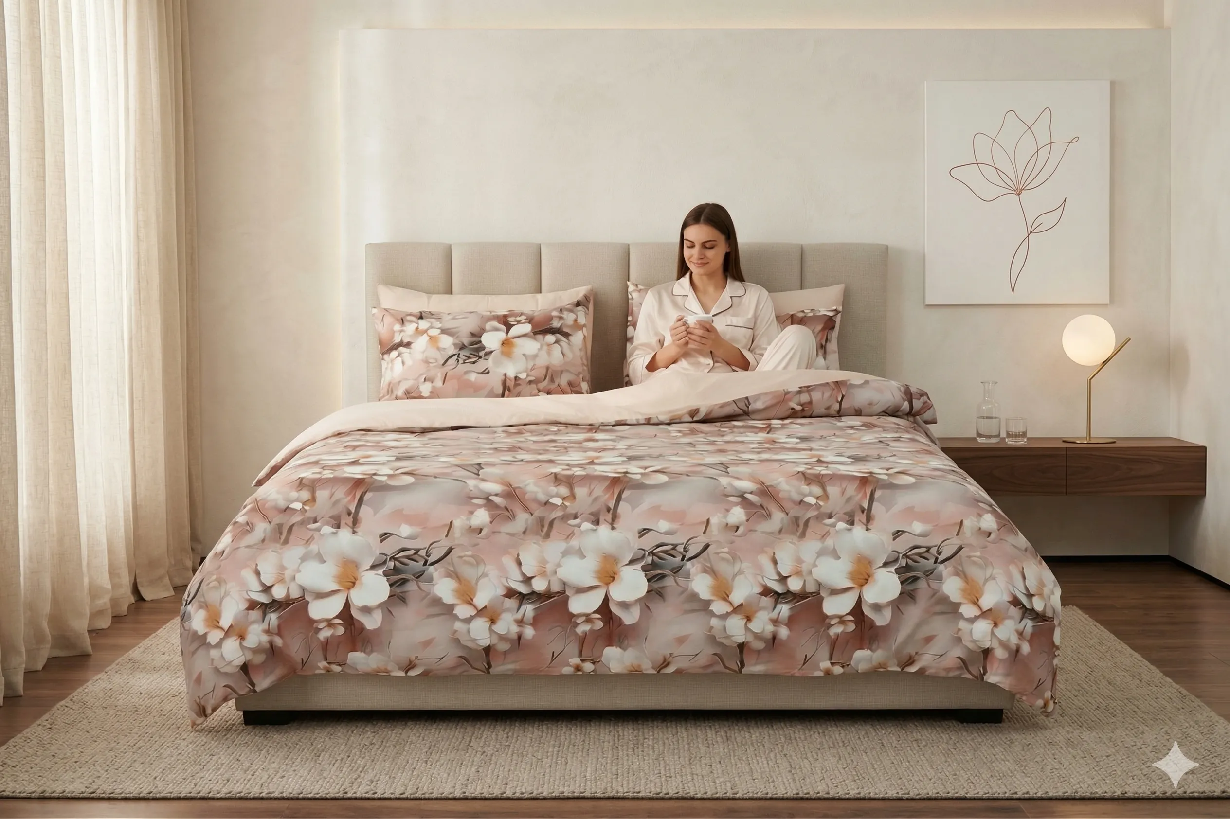 Lenjerie de pat Cotton Pro 100% bumbac – imprimare digitală (Champagne Blossom)