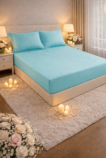 Elastic Fitted Sheet 180x200 +25 cm for High Mattress, Set with 2 Pillowcases 55x80 cm