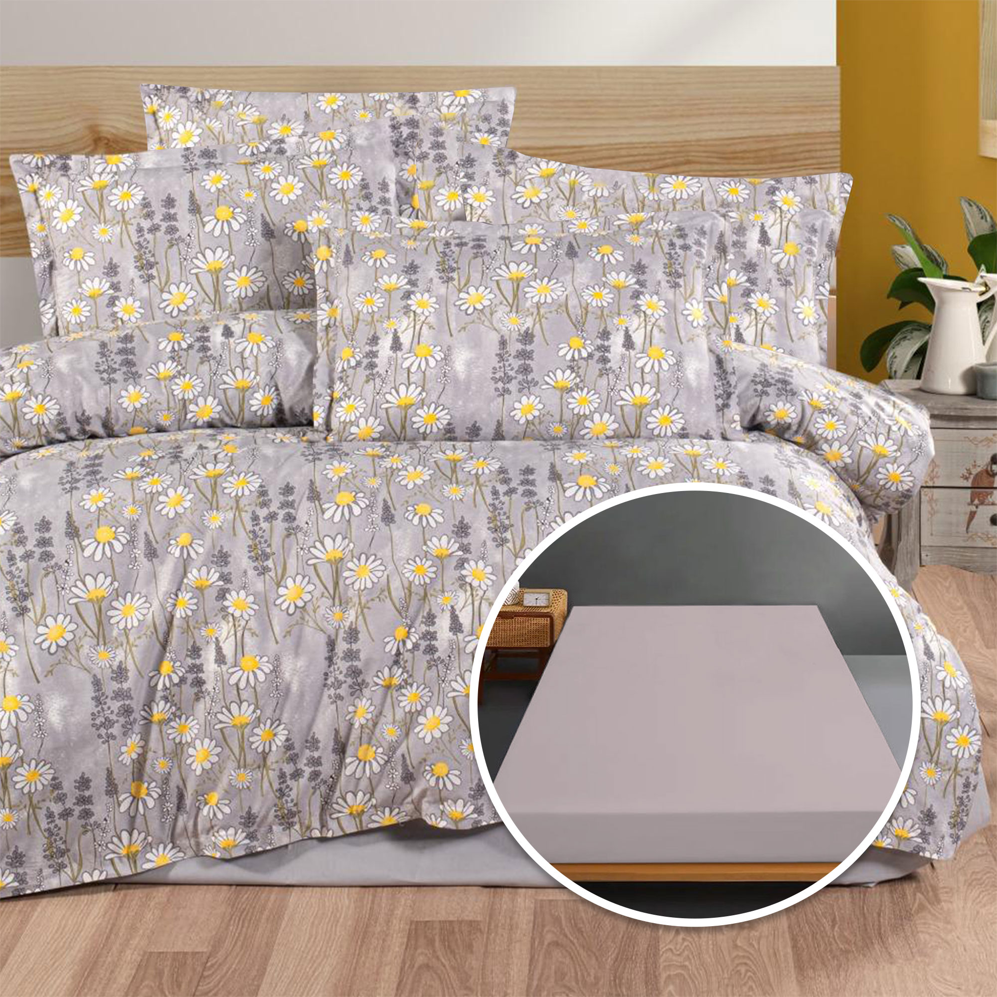 Lenjerie de pat Ranforce, 100% bumbac, cu husă universală pentru saltea de 140cm x 200cm / 160cm x 200cm