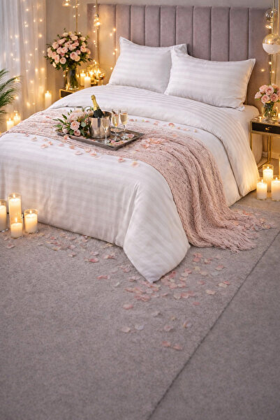 Set de in de pat damasc 4 piese 180x200 cu elastic +25 cm suplimentar, bumbac hotelier, fețe de pernă 55x80