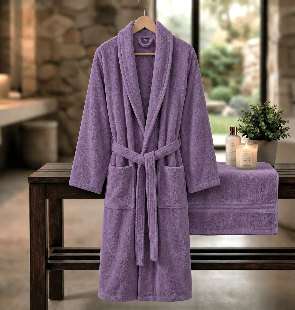 HALAT DE BAIE VELUR 100% BUMBAC (Lavender Dream) miniatura 2
