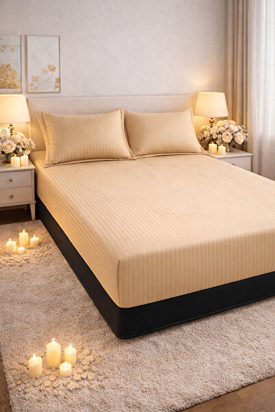 Elastic Fitted Bed Sheet 180x200 +25 cm for High Mattress, Set with 2 Pillowcases 55x80 cm