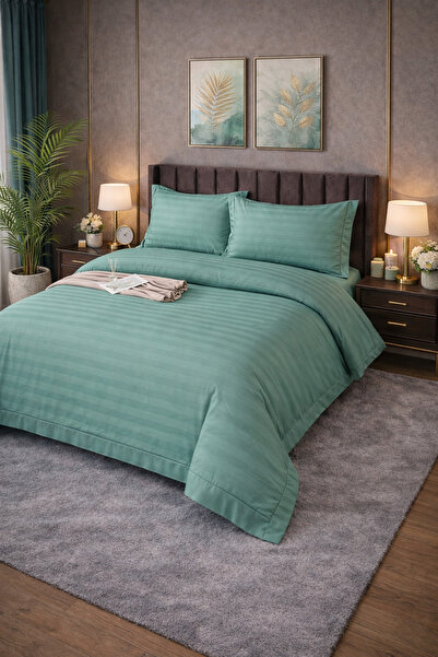 Set de in de pat damasc 4 piese 180x200 cu elastic +25 cm suplimentar, bumbac hotelier, fețe de pernă 55x80