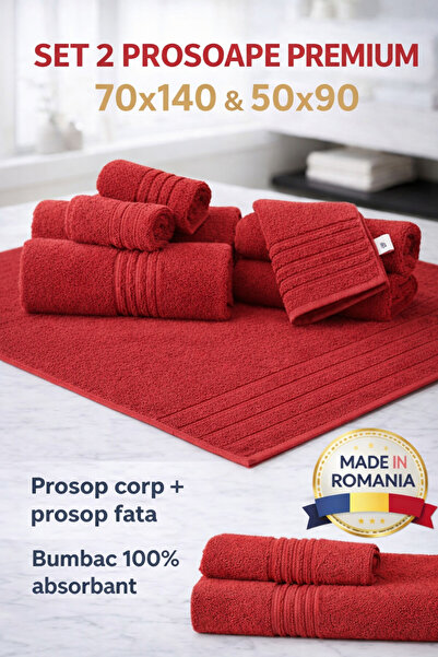 Set de 2 prosoape de bumbac premium pentru hotel, 100% bumbac, 600g/m2, 70x140cm + 50x90cm, Fabricat în România