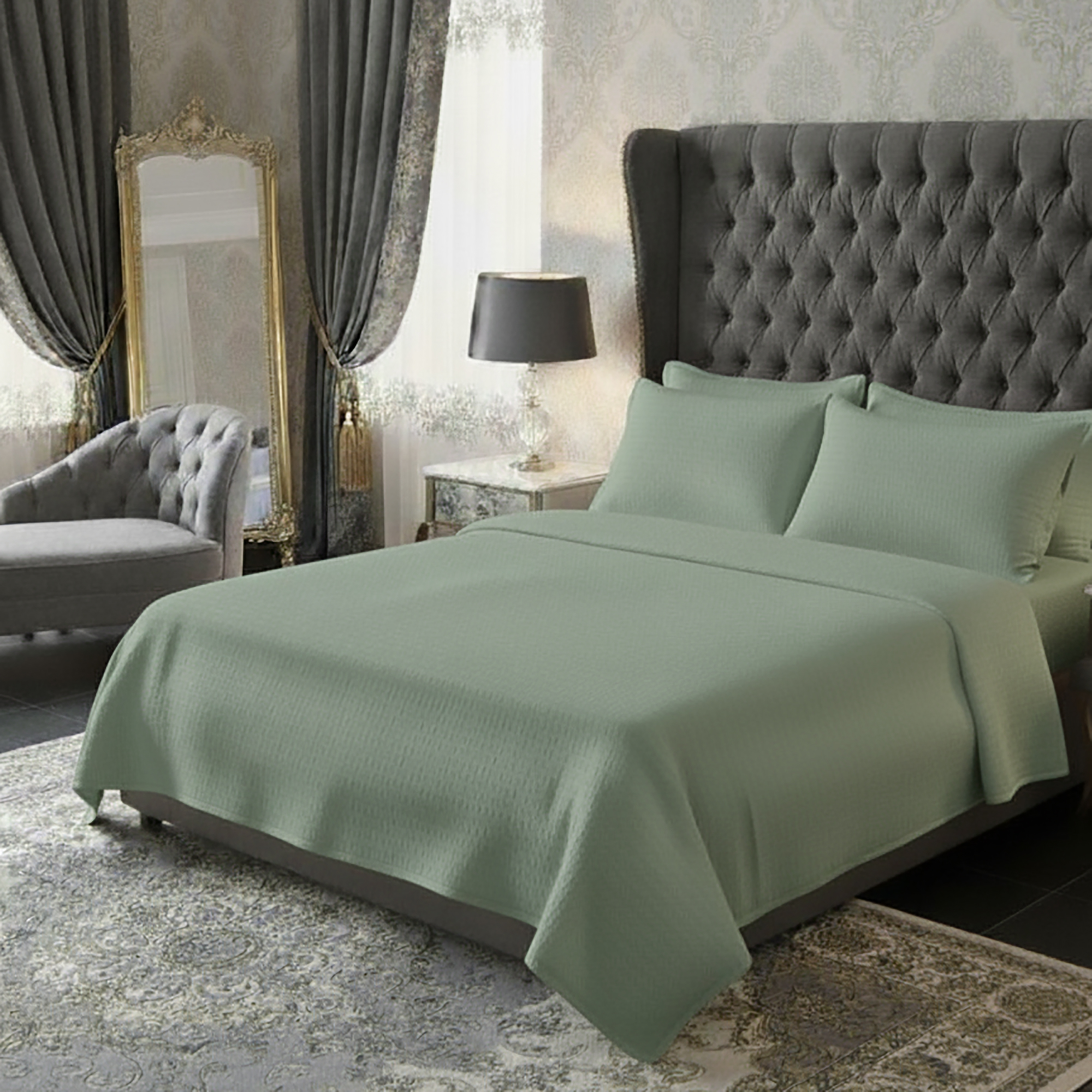 Lenjerie de pat creponata uni 100% BUMBAC – VERDE