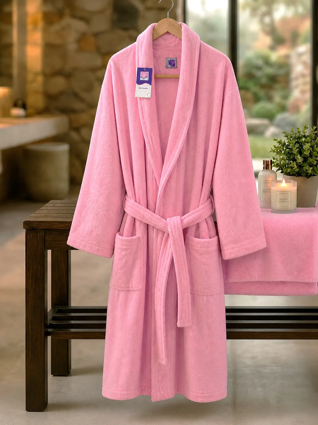 HALAT DE BAIE VELUR 100% BUMBAC (Blush Serenity) miniatura 2