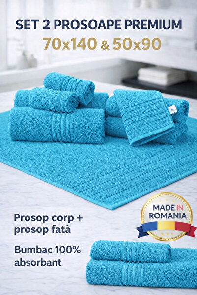 Set de 2 prosoape de bumbac premium pentru hotel, 100% bumbac, 600g/m2, 70x140cm + 50x90cm, Fabricat în România