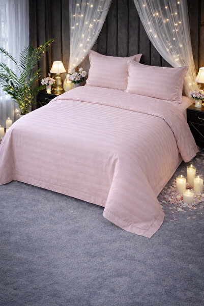 Set de in de pat damasc 4 piese 180x200 cu elastic +25 cm suplimentar, bumbac hotelier, fețe de pernă 55x80