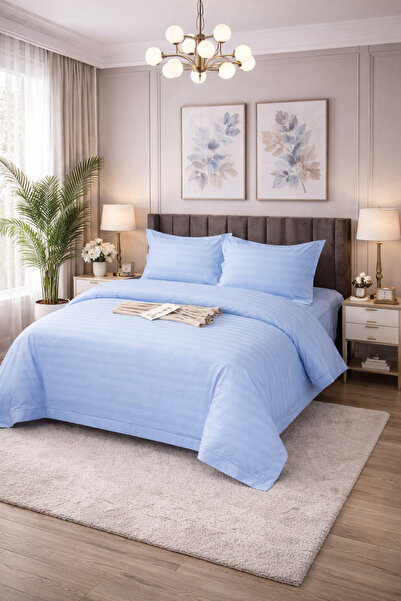 Set de in de pat damasc 4 piese 180x200 cu elastic +25 cm suplimentar, bumbac hotelier, fețe de pernă 55x80